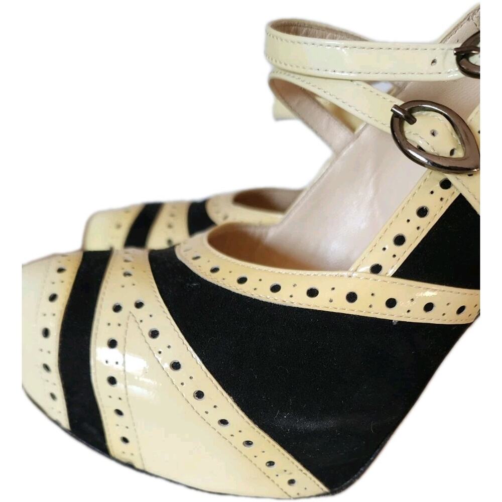 Marchez Vous Italian Spectator Pumps Sz 9 Black/Yellow 5" Heels Mary Jane Retro - Picture 7 of 14